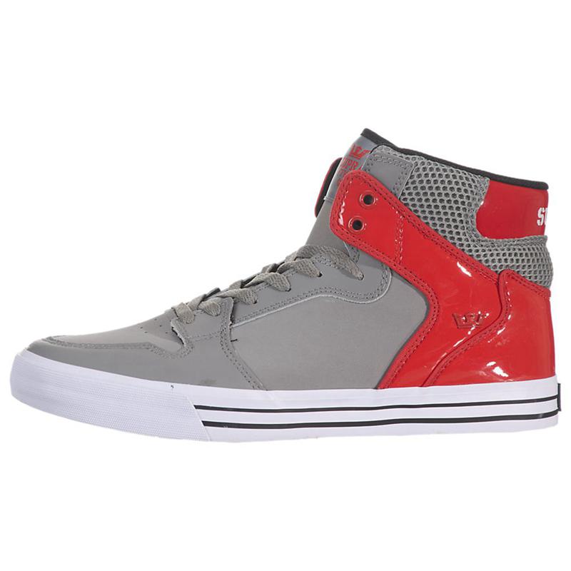 Buty Supra VAIDER - Sneakersy Wysokie Damskie - Szare Czerwone (QULR-38560)